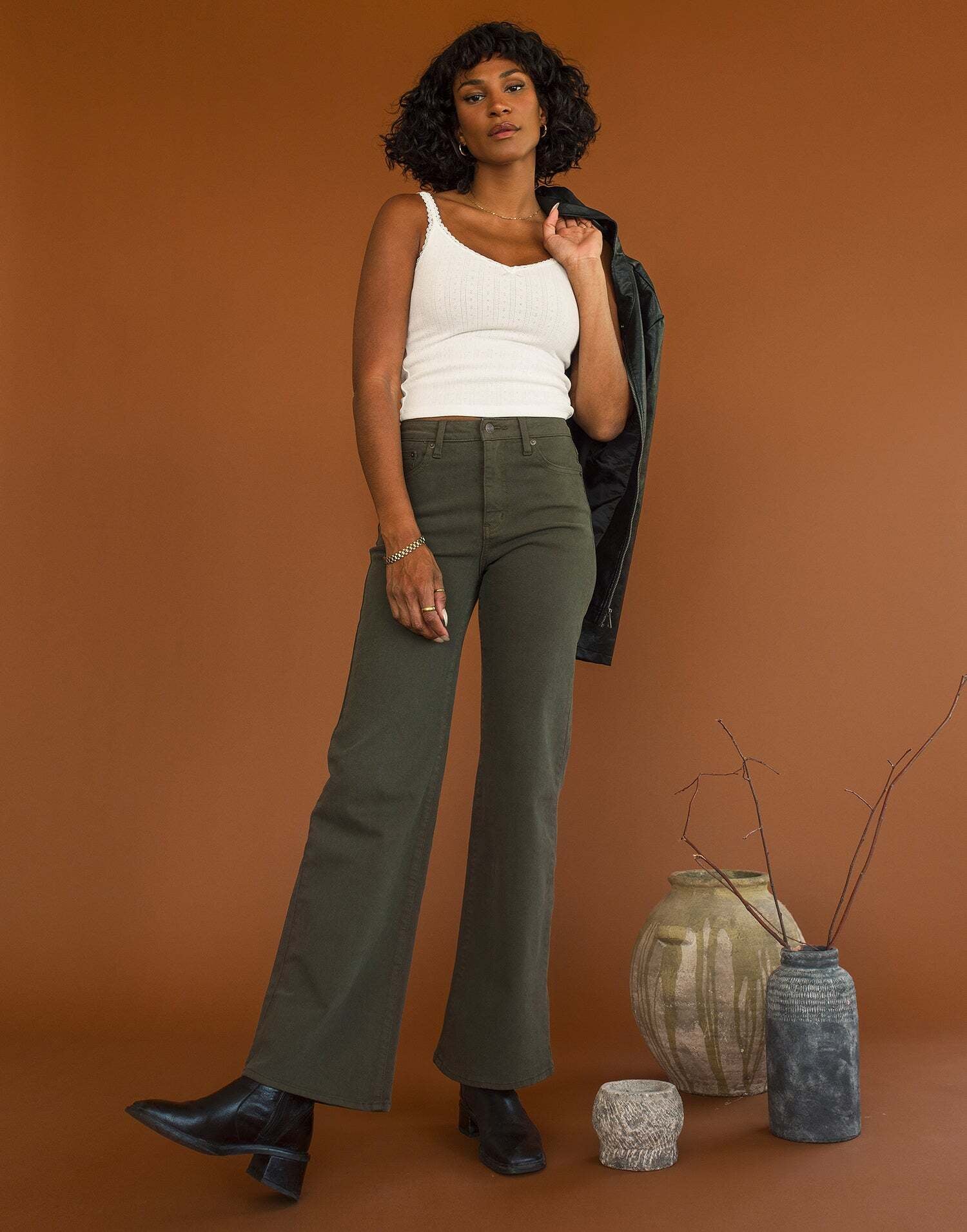 Khaki wide shop leg jeans