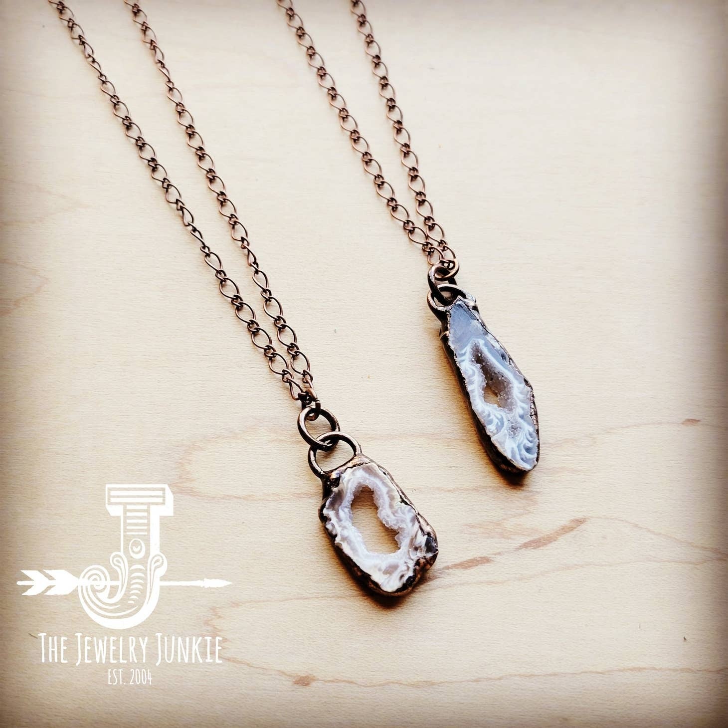 Copper Collar Necklace w Genuine Druzy Pendant