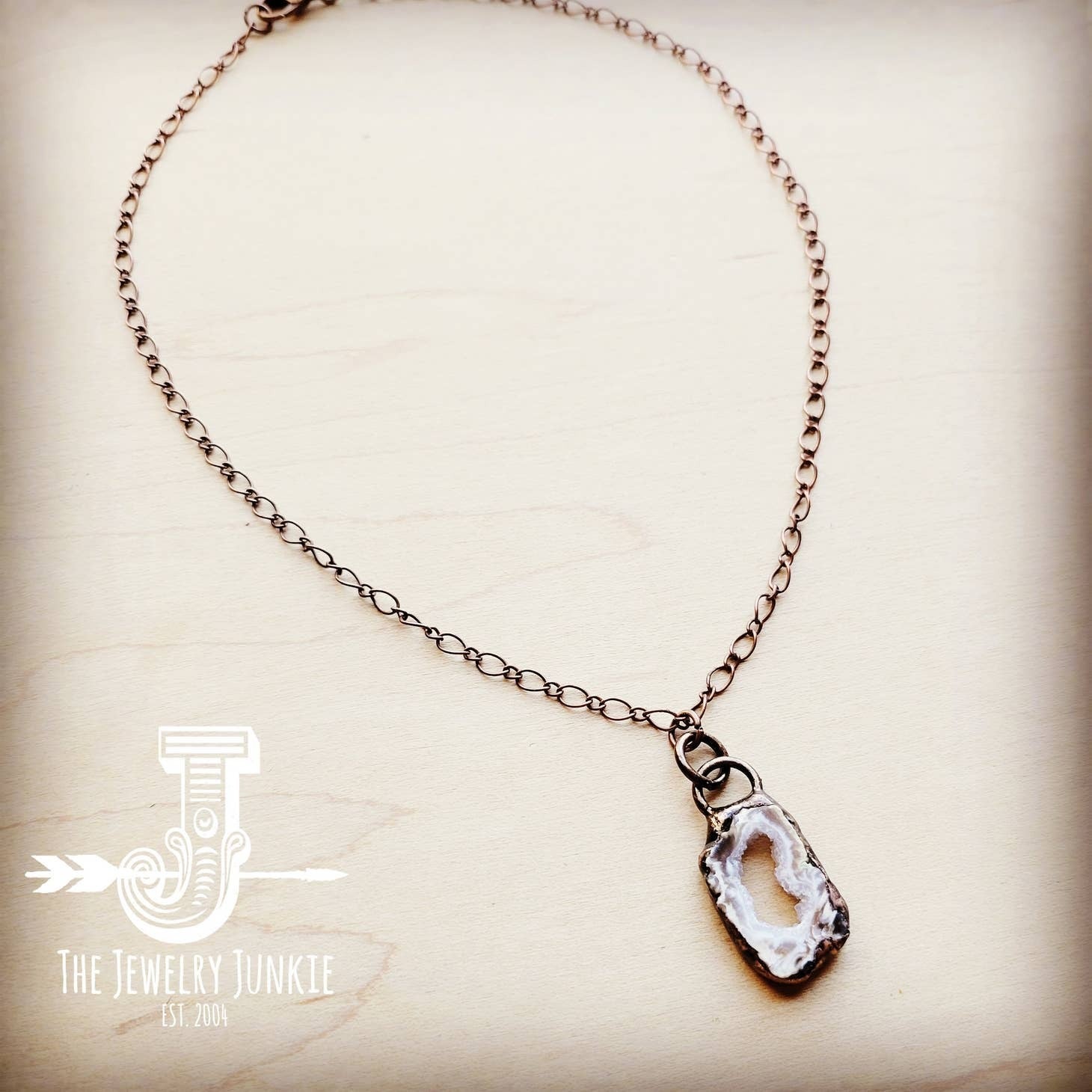 Copper Collar Necklace w Genuine Druzy Pendant